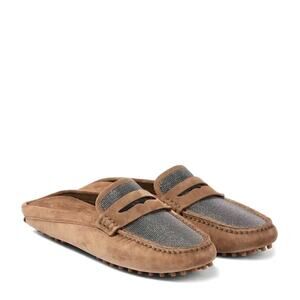Brunello Cucinelli Monili Suede Driving Mules Brown 36